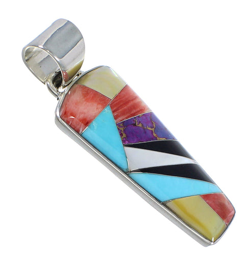 Southwest Sterling Silver Multicolor Inlay Pendant RX73839